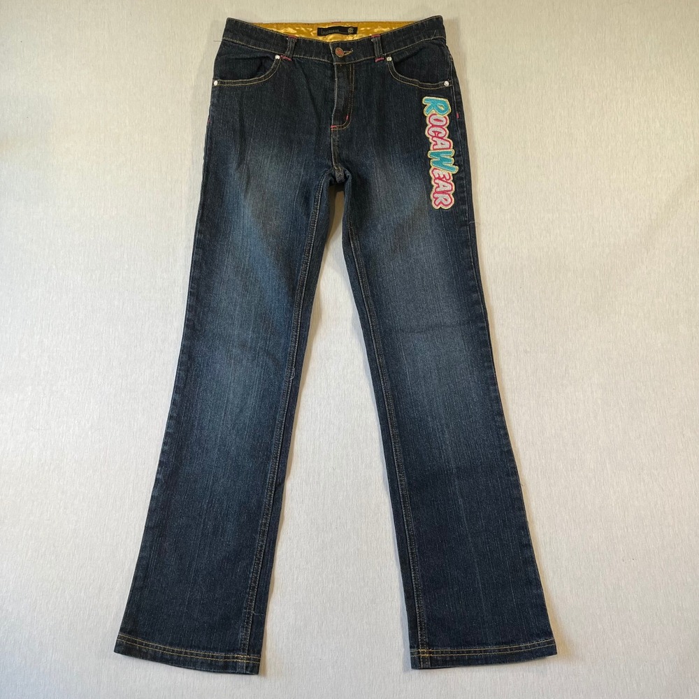 Rocawear Jeans Girls 16 (28x29.5) Dark Wash Embroidered Logo Flap Pocket Denim